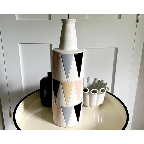 Harlequin Pattern Tall Vase with Matte Pastels and Black - Picture 8 of 10